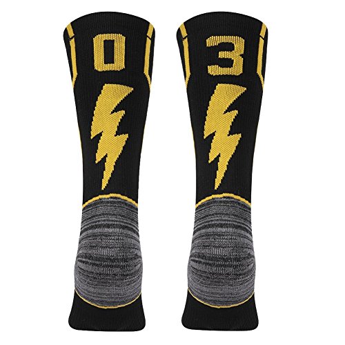 KitNSox Black Sport Socks for Mens, Teens Boy Custom Team Jersey Number Athletic Crew ID Socks for Rugby Soccer Running 1 Pair