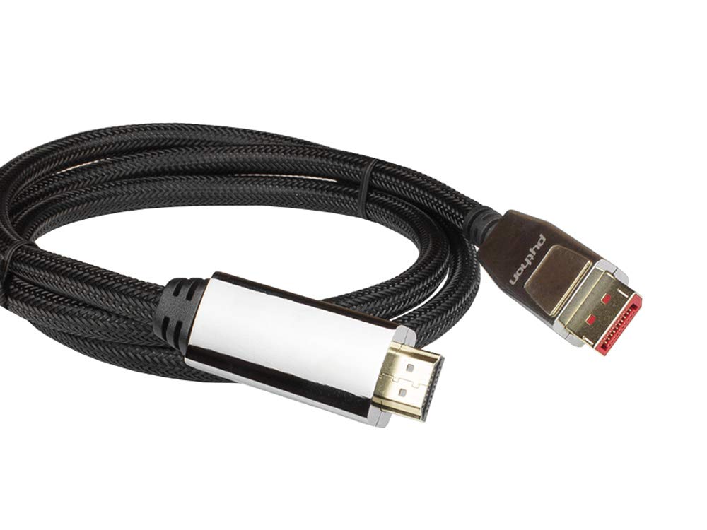 Python Serie Premium DisplayPort 1.4 a HDMI 2.0 - Cavo adattatore 4K / UHD @60Hz - schermatura a 3 prese, connettore in metallo placcato oro, scala in rame, intrecciato, nero, 10 m