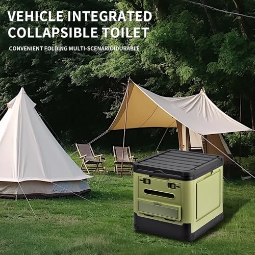 Foldable Portable Camping Toilet with Lid & Paper Holder for Car RV, Green - Compact Design - Image 5