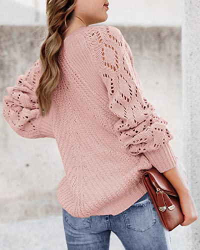 Newffr Girls Crochet Hollow Out Crewneck Long Sleeve Lightweight Knit Sweaters Pullover Jumper Kids Soft Tops3