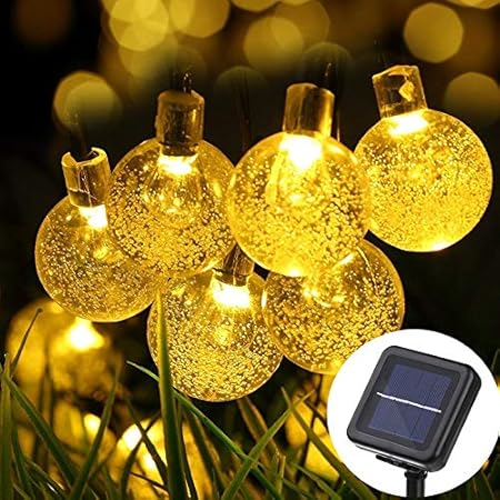 Amazon Ledイルミネーションライト ソーラー充電式 光センサー内蔵 ストリングスライト 防水 ガーデンライト クリスマス Led30球 6m 屋外 防水 フラッシュ点滅モード 自動on Off ツリー飾り 気泡 イエロー ライト おもちゃ