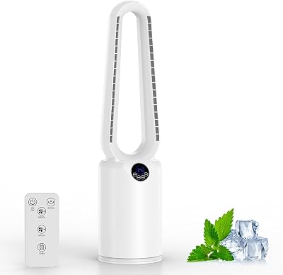 Ventilador de Torre Sin Aspas 88cm, Ventilador sin Aspas con Mando a Distancia, 24 Velocidades, Oscilación 90°, Temporizador, Silencioso Ventilador Torre Portatil para Dormitorio Oficina Salón