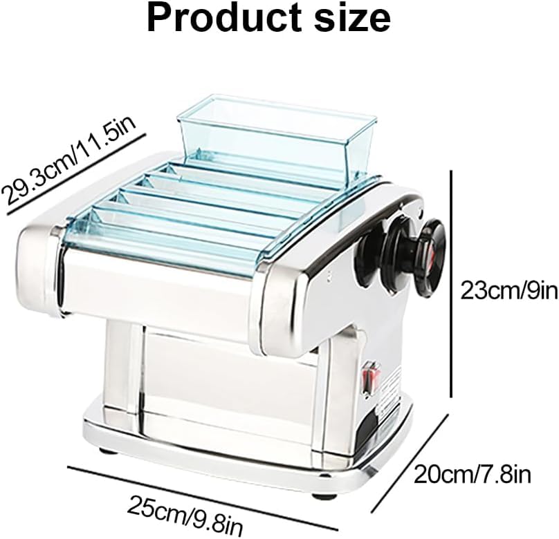 Machine à pâte électrique 135 W en acier inoxydable pour la fabrication de spaghettis et lasagnes avec 3 largeurs de lame (2,5 mm, 4 mm et 9 mm) et 9 épaisseurs de pâte variables (0,5