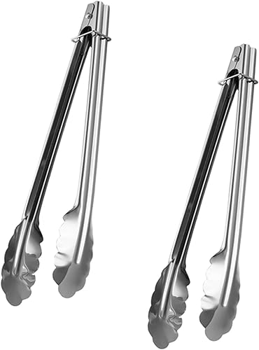 Paquete de 2 pinzas de cocina de acero inoxidable de 12 pulgadas de largo, pinzas para servir alimentos, para cocinar a la parrilla, barbacoa y