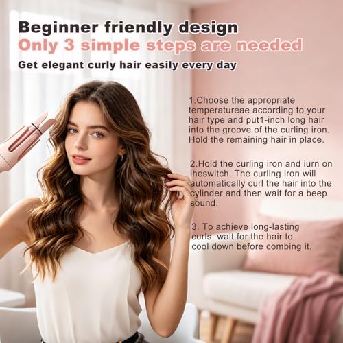 Image of Automatic Curling Iron Rotating - 3-in-1 Self Curling Hair Curler with 3 Barrel Sizes for Loose Waves to Tight Curls, Negative Ion Ceramic, Anti-Tangle & Fast Heating, Safe Styling for All Hair Types