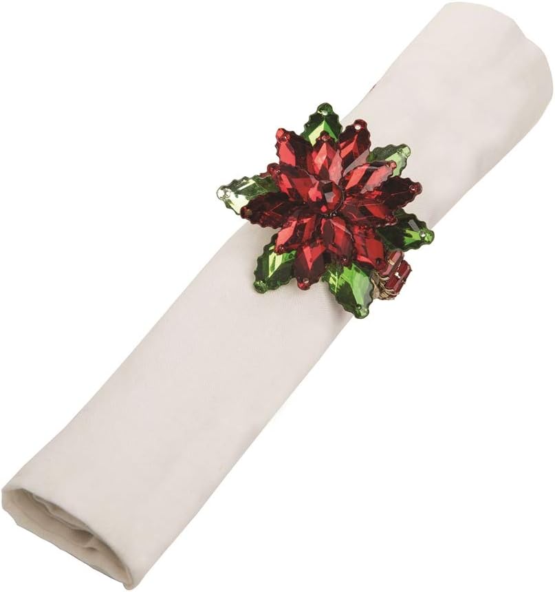 Jewel Poinsettia Rosy Red 2 x 2 Iron Metal Christmas Napkin Rings Pack of 4