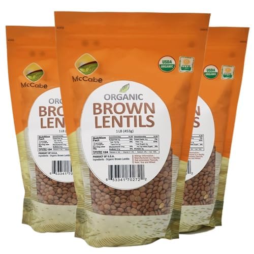 McCabe Organic Brown Lentils - Bulk Lentils Rich in Fiber & Minerals | USDA and CCOF Certified | Product of USA | 1Lbs (Pack of 3)
