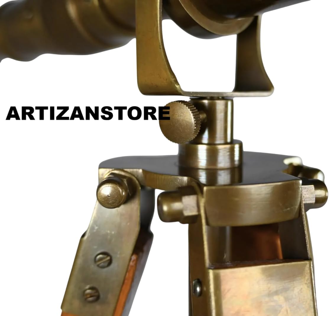 Vintage Brass Telescope with Wooden Tripod | Nautical Décor Antique Maritime Spyglass | Home & Office Display
