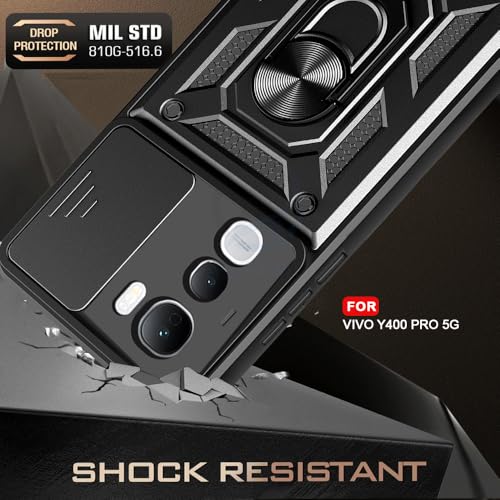 Image of AESTMO Tough Armor Vivo Y400 Pro 5G Bumper Back Case Cover | Ring Holder & Sliding Camera Shield Cover | 360 Degree Protection Back Case Cover for Vivo Y400 Pro 5G (Black)