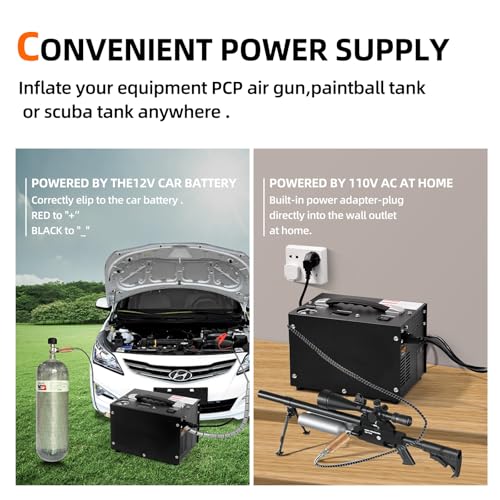 Image of PCP Air Compressor | 4500Psi /300Bar | Automatic compressor stop, built-in filter and cooling fan | 12V DC /110 /220V AC | Suitable for PCP air guns, paintball tanks, HAP tanks