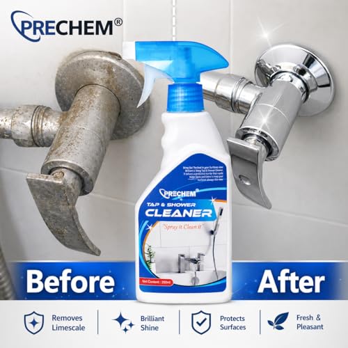 Image of Tap & Shower Cleaner Spray 250ml - Lime Scale Remover, Hard Water Stain & Rust Cleaner, Bathroom & Kitchen Surface Cleaner, Non-Toxic, Eco-Friendly Descaler for Tiles, Faucets & Glass