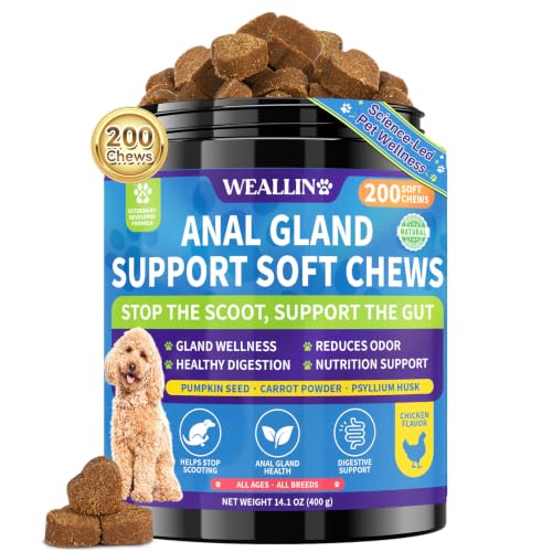 Anal Gland Chews For Dogs - No Scoot For Dogs With Pumpkin Inulin & Probiotics For Dog Digestive Supports Anal Gland Health & Bowel Function Fiber Supplement For Dogs Chicken Flavor 200 Soft Chews