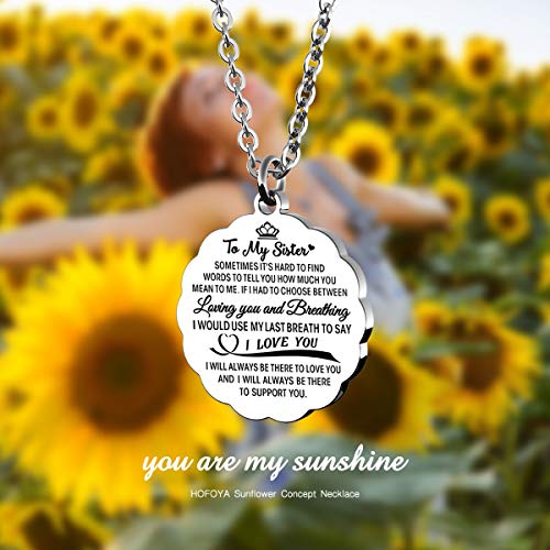 HOFOYA To My Daughter Inspirational Sunflower Pendnat Necklace,Sister Necklace from Sister Brother,Daughter Sister Granddaughter Birthday Gift,Mothers Day Valentines Gifts for Family or Friendship.2