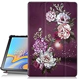 Hocase Galaxy Tab A 10.5 Case, PU Leather Folio Smart Case w/Unique Flower Design, Auto Sleep/Wake Feature, Microfiber Lining Hard Back Cover for SM-T590/SM-T595 - Burgundy Flowers