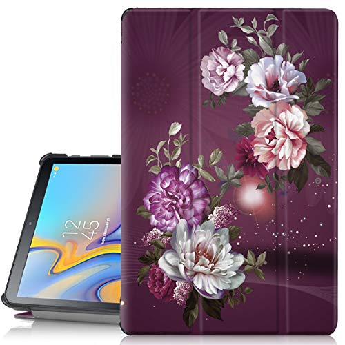 Hocase Galaxy Tab A 10.5 Case, PU Leather Folio Smart Case w/Unique Flower Design, Auto Sleep/Wake Feature, Microfiber Lining Hard Back Cover for SM-T590/SM-T595 - Burgundy Flowers