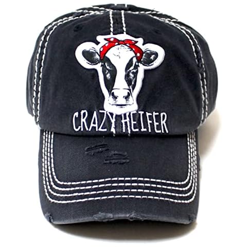 Women's Baseball Cap Crazy Heifer Cow Patch Embroidery Hat, Onyx Cover