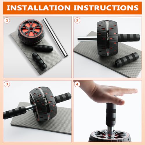 Roue Abdominale, Roulette Abdominaux avec Tapis Charge Max 150 kg Ab Wheel avec Poignées Mousse Ergonomiques, Ab Roller Unisexe pour La Maison et Le Gymnase(Noir et Rouge) – Image 6