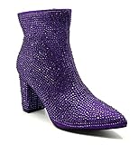 Women Rhinestone Block Chunky Heel Ankle Bootie Iceberg 12 By Forever shoes Purple Size 7.5