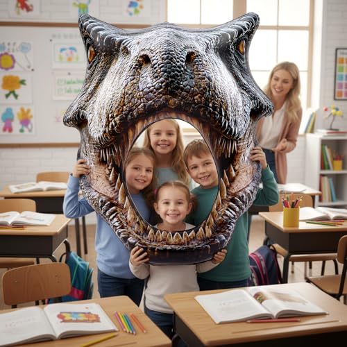 Image of Colingmill Dino Themed Photo Backdrop 59 inch Dinosaur Head Photos Frame Inflatable Balloon Decorations Hanging Dinosaur Photo Booth Props for Dino Party Decorations Jungle Safari Birthday Party Supplies