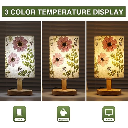 Floresita 1006YHD Dried Flowers Table Lamp 5W Led 3 Color Pressed Flower Bedside Lamp Linen Shade Table Lamp With Wood Base For Bedroom Living Room Desk Office thumb #2