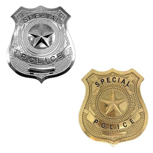 2 Pcs Insigne Police Argenté, Brassard Police Accessoire Déguisement Policier pour Enfant Adulte, Badge Métal Jeu de Rôle Carnaval Fête Halloween Cosplay