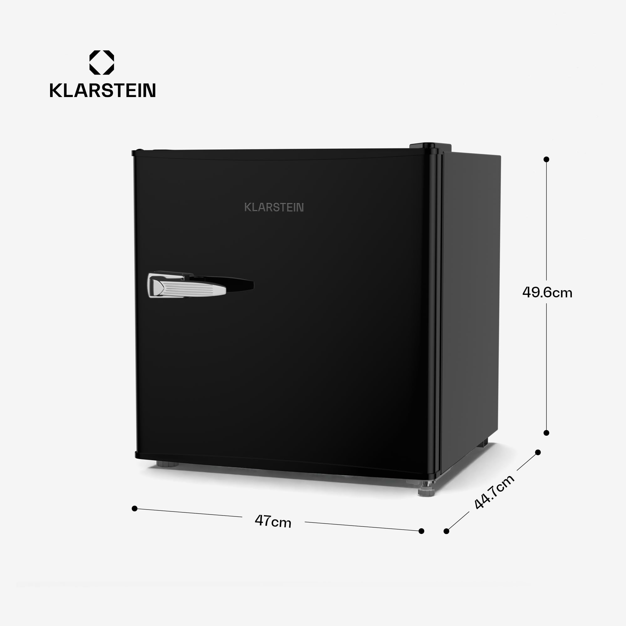 KLARSTEIN Irene 46 L Mini réfrigérateur rétro - Silencieux 37 dB, Thermostat réglable, Petit réfrigérateur de chambre, Économe en Énergie, Noir