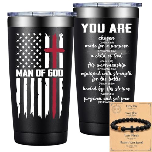 Grifarny Christian Gifts for Men - Christian Fathers Day Gift - Catholic Gifts - Religious Inspirational Scripture Easter Baptism Gift for Spiritual Men Man of God Coffee Tumbler 20 oz