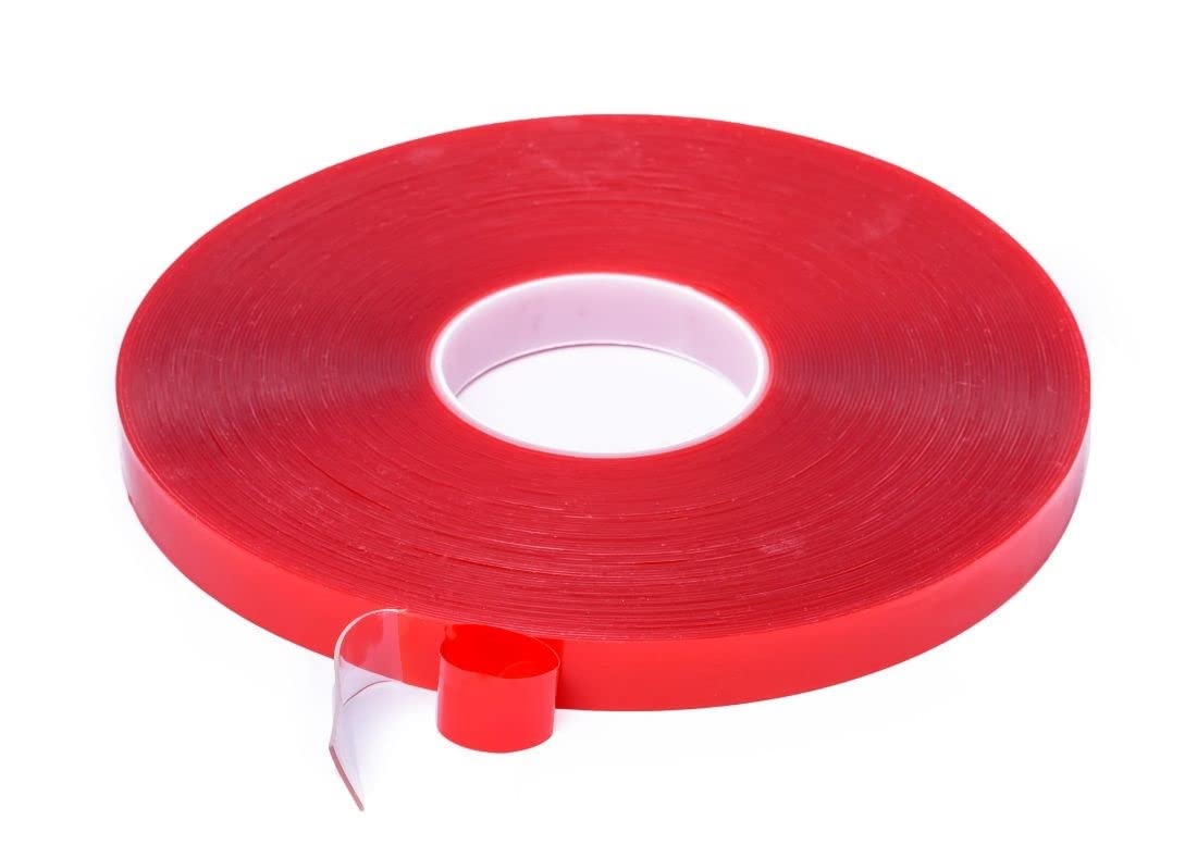 Nastro Biadesivo Da 12 Mm, Appiccicoso, Con Pellicola Facilmente Rimovibile, Super Aderente, Extra Lungo, Da 50 M, Colore Pellicola: Rosso - Foto 5