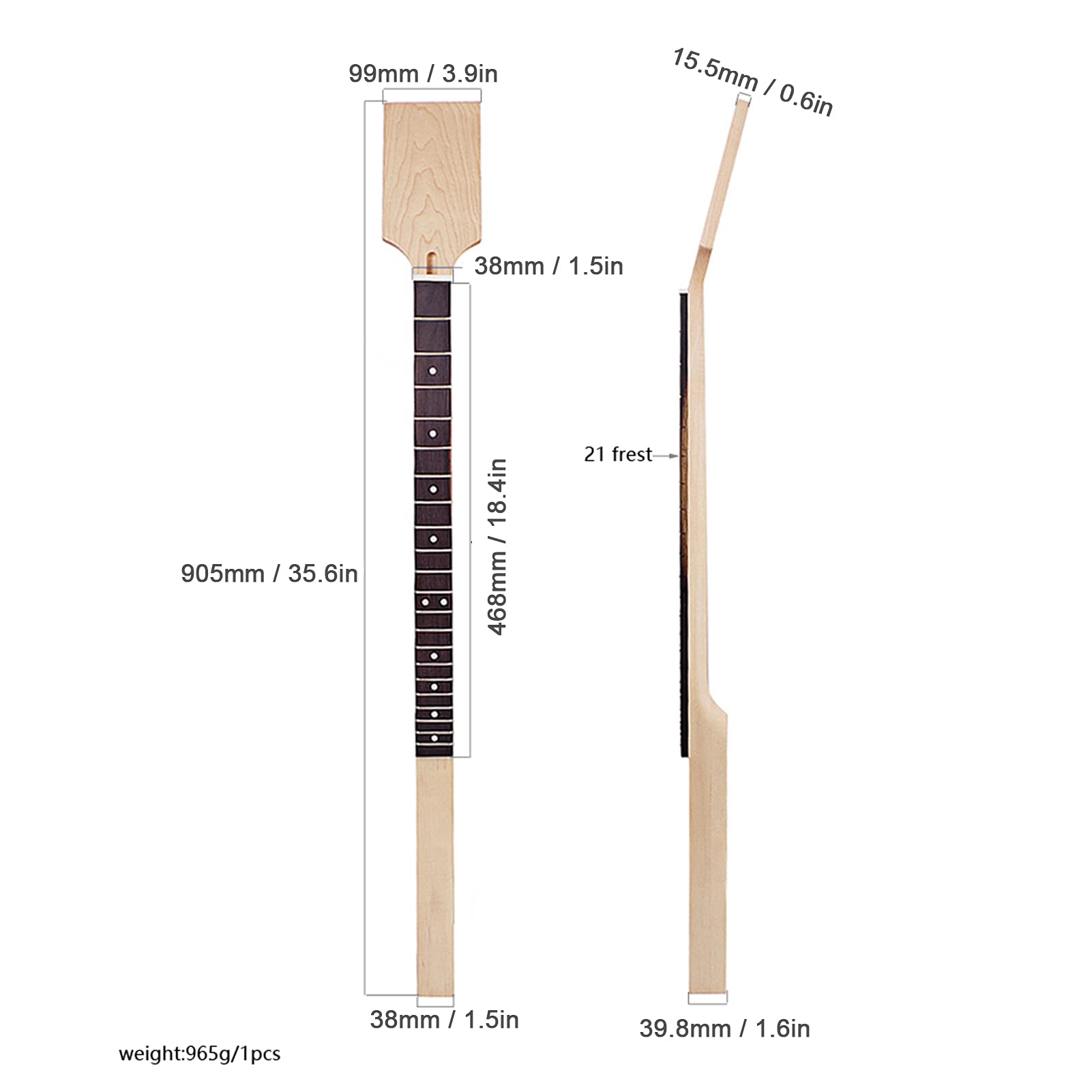 Eujgoov 35.6in Tastiera in Acero con Manico per Chitarra, Tastiera Dot Inlay Gloss Parti per Chitarra Elettrica Fai da Te Accessori per Strumenti a Corde