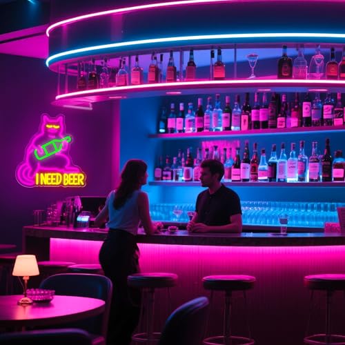 Image of I Need Beer Neon Sign for Wall Decor Drinking Beer Neon Light for Man Cave Dimmable Beer LED Light Bar Sign for Home Bar Pub Party Restaurant Christmas Birthday Gifts for Men Size13.3*14.1In(WZCP063)
