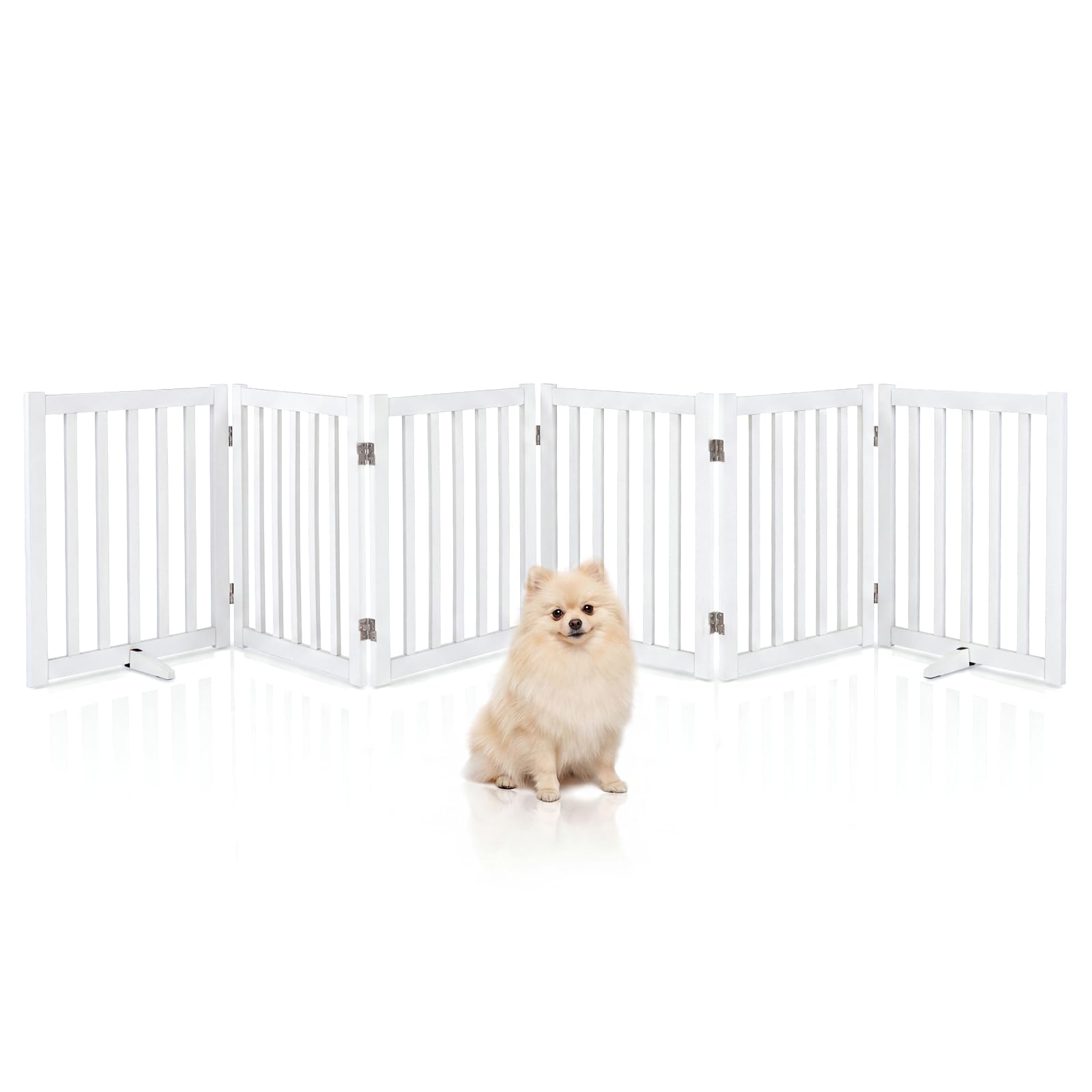 COSTWAY Barrera de Seguridad para Perros Plegable, Puerta para Perros de 6 Paneles de Madera con Patas de Apoyo, sin Montaje, Vallas de Seguridad para Interior Escaleras Pasillo, 306 x 61 cm