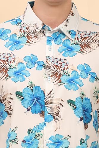 Image of Mens Printed Casual Shirts Short Sleeves Button Down Tropical Shirts (MS1 White Turquoise M)