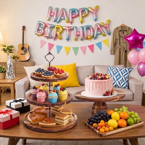 RattanView 7 Pcs Wood Dessert Table Display Set Wooden 3 Tie Cupcake Stands Rustic Round Cake Stand Wood Dessert Serving Trays for Wedding Baby Shower Birthday Tea Party(Brown) by RattanView - Image 8