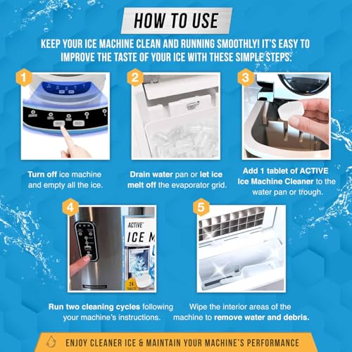 active ice machine cleaner maker descaler - 24 clean tablets compatible with frigidaire opal ge profile kitchenaid nickel safe scale remover for countertop nugget ice makers - bulk 1 year supply