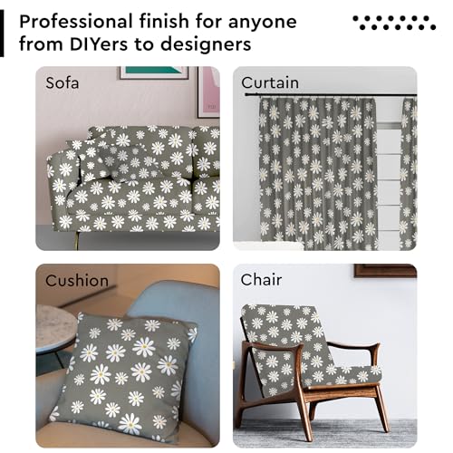 Image of Encasa XO Printed Fabric 59 inch (150 Cms) - Grey Daisy - Decorative Soft & Smooth, 100% Cotton Cloth for Curtains, Cushions, Dress Material, Upholstery, Bedcover - 1 Meter