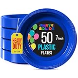 Exquisite Party Solids Dark Blue Plastic Plates For Party Supplies 7' Dark Blue Disposable Plates Heavy Duty 50 Pcs Plastic Dinnerware Sets Heavy Duty 350 GSM Disposable Dinnerware Set