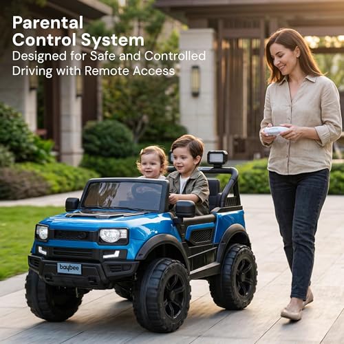 Image of Baybee RoverX Battery Operated Jeep for Kids with Parental Control | Baby Ride On Electric Car with RGB Lights, Music & Swing Mode | Rechargeable Battery Car for Kids 2 to 6 Years (Metallic Blue)