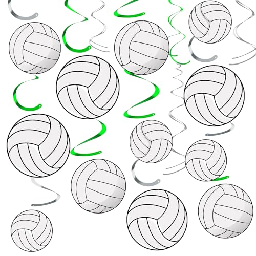 Image of 54Pcs Volleyball Hanging Swirls Party Decorations Volleyball Theme Birthday Party Decorations Supplies Sports Ball Cutouts Hanging Swirl Ceiling Streamers for Kids Girls Boys