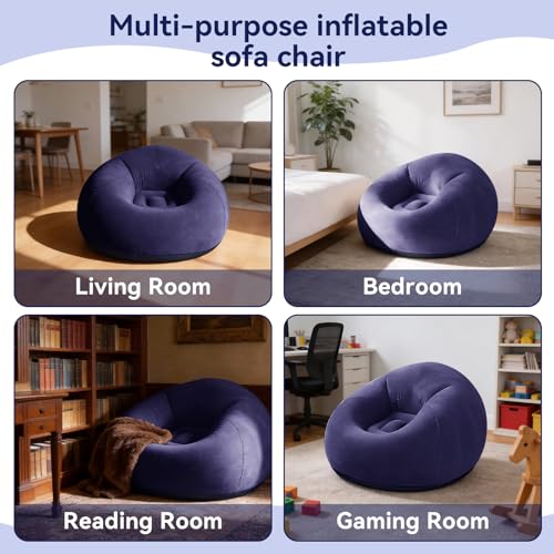 Image of 6 Pcs Bean Bag Chairs for Adults Inflatable Chairs with Electric Air Pump Blow up Couch Folding Portable Inflatable Couch Lazy Sofa for Reading Living Room Camping (Blue)