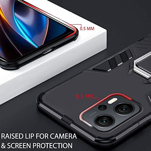 Image of WOW IMAGINE Shock Proof Back Case Mobile Cover for Redmi K50i 5G | Bumper Back Cover Case (Tough Armor | Hybrid PC + TPU | Full Protection with Ring Holder & in-Built Kickstand | Black)