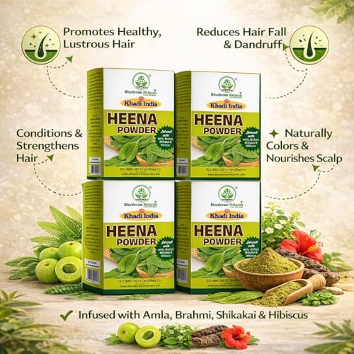Image of Khadi 100% Pure and Natural Henna Mehndi Powder For Strong, Shiny & Healthy Hair | Natural Mehendi for Grey Coverage | Safe for Regular Use - Pack of 4