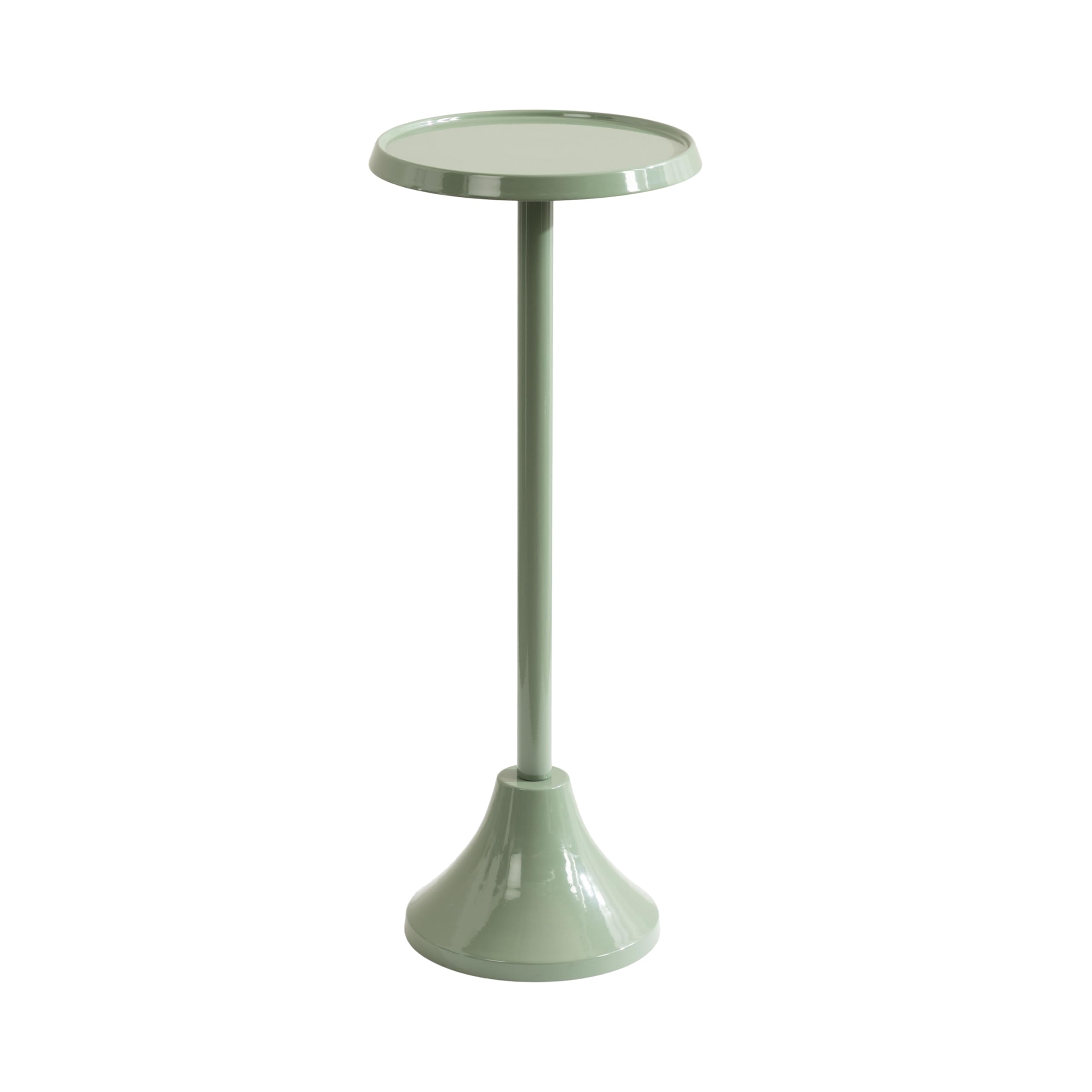 Kate and Laurel Sanzo Modern Round Metal Pedestal Drink Table, 9 x 9 x 23, Soft Green, Decorative Martini Table with Trumpet Base for Use as Indoor