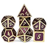D&D Table Game Dice Set, 7PCS Metal Die with Metal Gift Box for Dungeons and Dragons (Dark Purple and Gold Number)