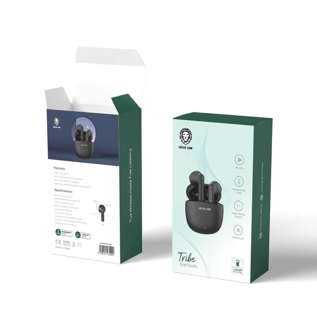 Tribe Earbuds by Green Lion, Bluetooth V5.3, High-Clarity Sound, Hands-Free Calls, MFB Touch,13mm combined Titanium Film Speaker, Super Stable Signal & Charging, New Private mold (Black)