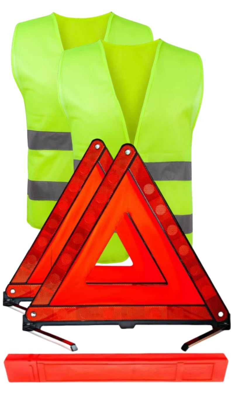 Triangle 6 en 1 et Gilet Jaune pour Voiture, Triangle de Voiture, Triangle de signalisation réfléchissant 360 degrés, Gilet de signalisation, Triangle Pliable
