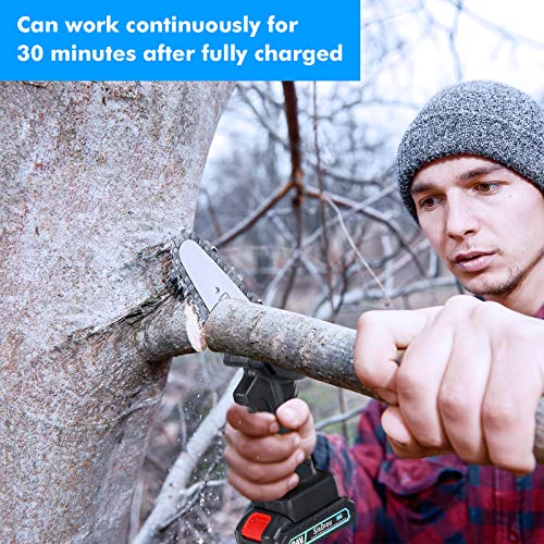Mini Chainsaw 4-Inch Cordless, Portable Handheld Electric Saw with with 2Pcs Rechargeable Batteries and 2Pcs Chain, Adjustable Pruning Shears Chainsaw for Tree Branch Wood Cutting Tree Pruning