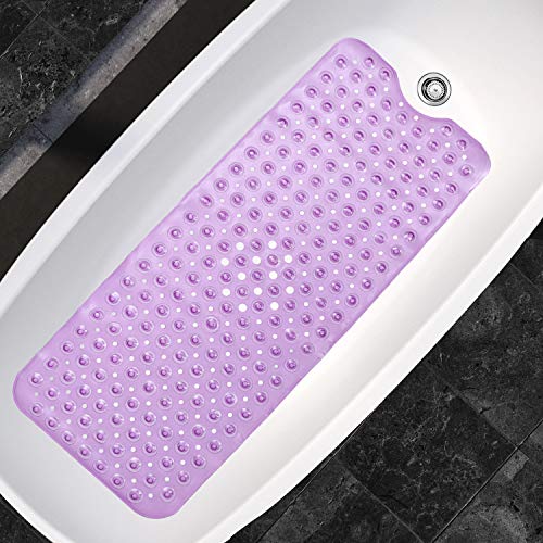Alfombra Banera Antideslizante - (101.3 cm x 39.7 cm) Extralargo Alfombrilla de Baño - Alfombra para Bañera con 200 Ventosas - Antibacterial, Lavable a Máquina Alfombrillas para Bañera (Púrpura)