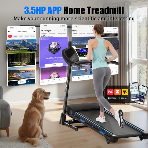 Image of Folding Treadmill for Home, 3.5HP Electric Running Machine with Auto Incline, Bluetooth MP3, Shock Absorbing System, Compact Portable Design, 330lbs Capacity