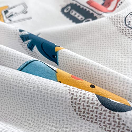 Layenjoy Dinosaur Duvet Cover Set Twin Size, 100% Cotton Bedding, Cartoon Jurassic Animal Truck Construction Print On White, 1 Cute Comforter Cover With Zipper 2 Pillowcases For Kids Teens Boys Girls #TOP4