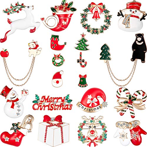 20 Pieces Enamel Christmas Brooch Pins Cute Enamel Lapel Pin Set Cartoon Brooch Pin Badges Brooch Pins for Clothing Bags Jackets Accessory DIY Crafts
